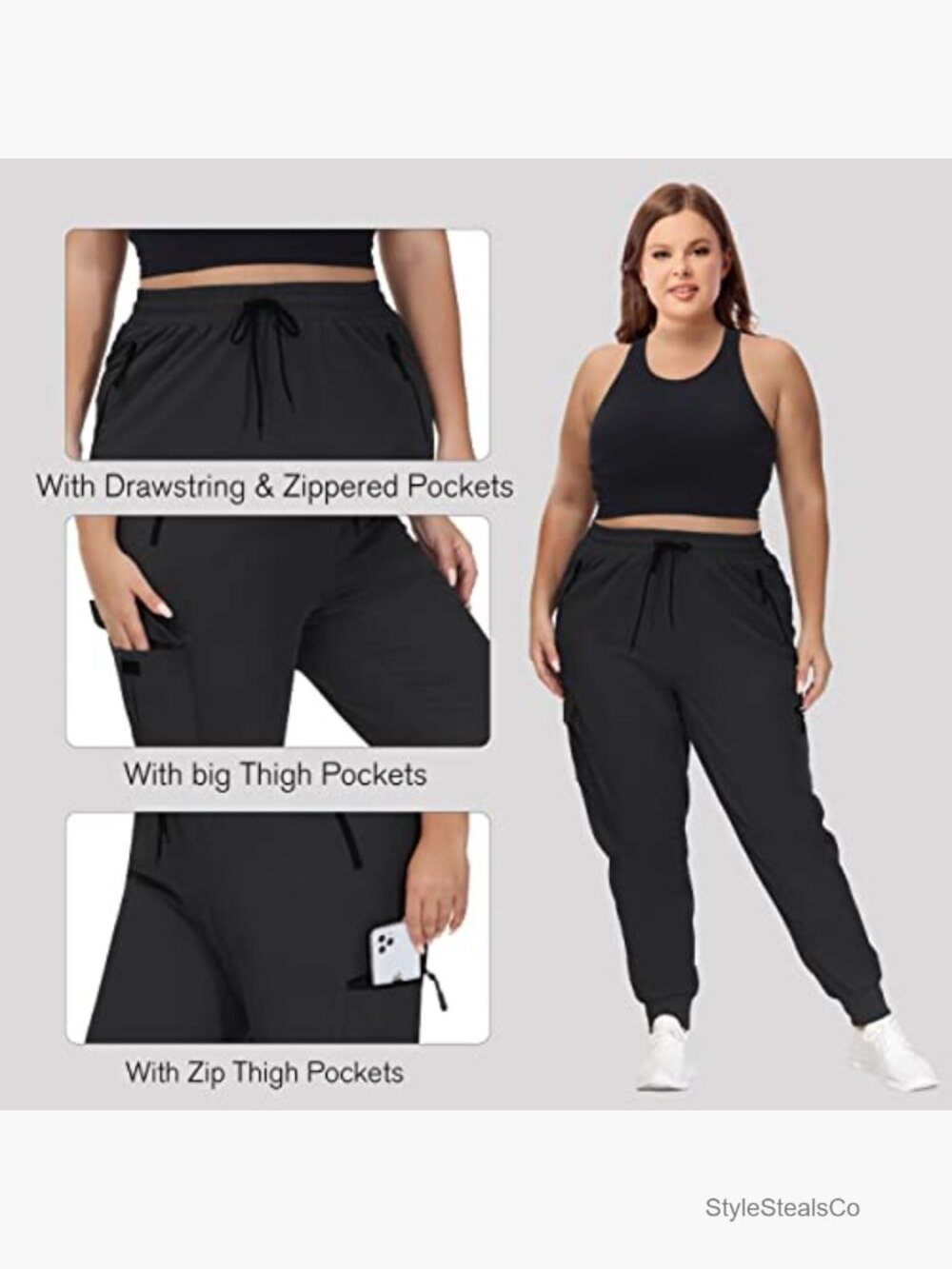 Plus Size Hiking Cargo Joggers Lightweight Quick Dry Athletic Pants Zipper - Picture 5 of 6